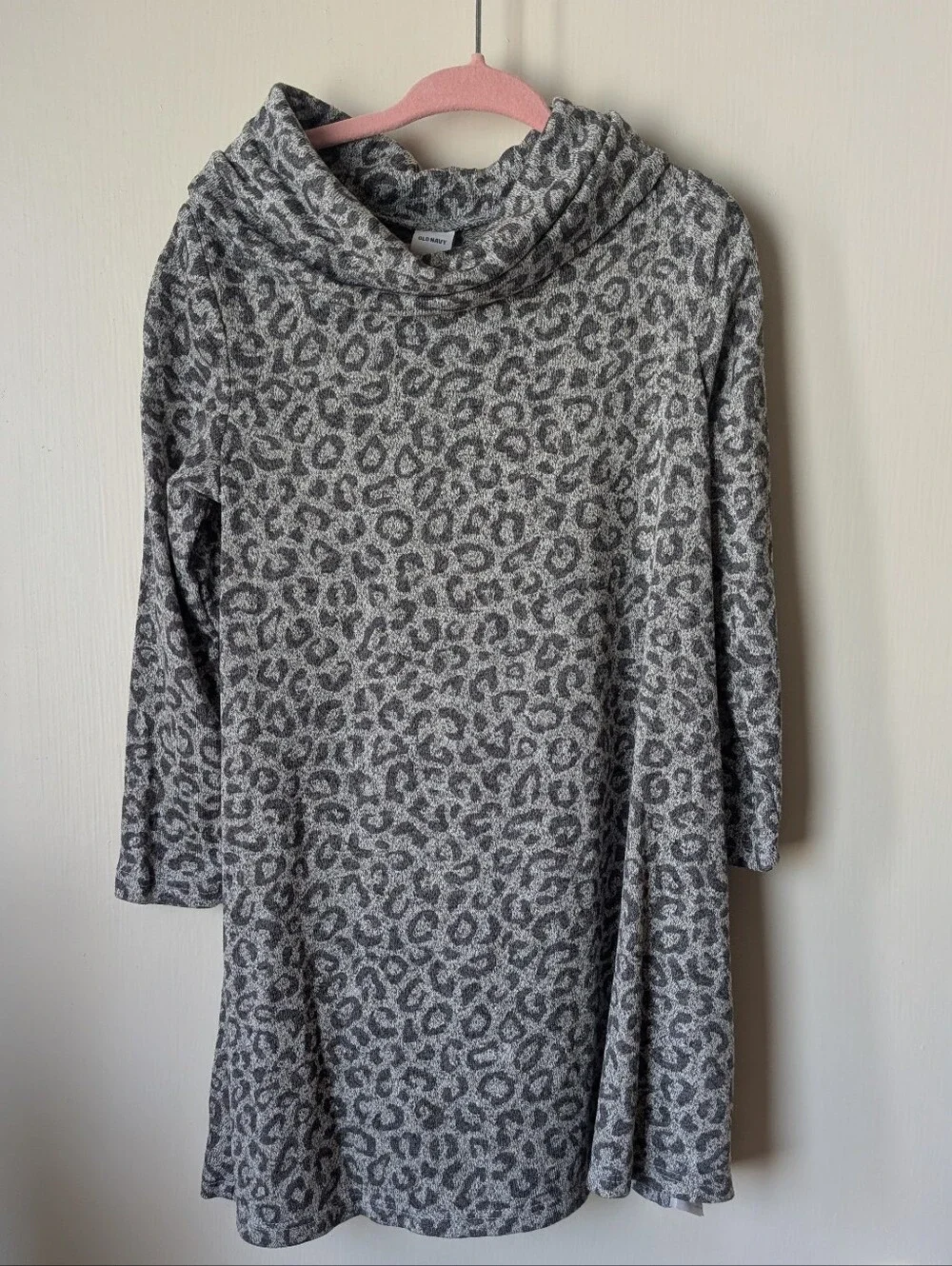 Cowl Neck Leopard Print Sweater Tunic - Gray